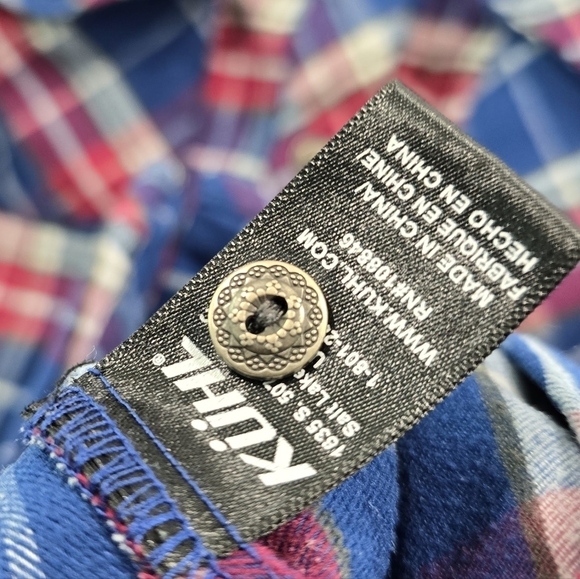 Kuhl Shirt Women Small Red Blue Button Up Plaid Long Sleeve Alina Flannel Collar - Picture 8 of 14